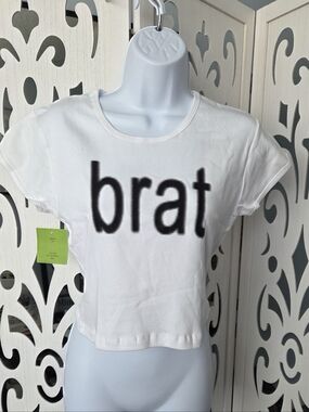 Charli XCX Brat Crop Top Shirt White Graphic Baby Tee Women Large